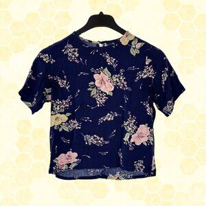 Unbranded Navy Blue Floral Blouse, Small